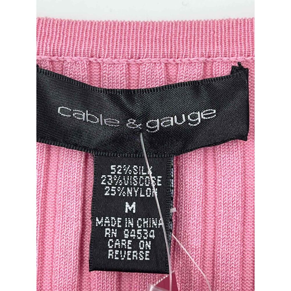 Cable & Gauge Size M Pink Ribbed Silk Blend Designer Cardigan Set - Picture 2 of 3